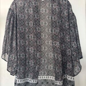 WESTPORT Women's Black Pink White Open Front 3/4 Sleeve Kimono - Size XL